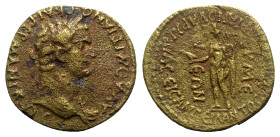 Domitian (81-96). Phrygia, Eumeneia. Æ (20mm, 4.16g, 12h). M. Kl. Valerianos, high priest of Asia. Laureate head r. R/ Apollo standing l., holding rav...