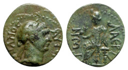 Trajan (98-117). Cilicia, Laertes. Æ (17mm, 3.67g, 6h). Laureate head r. R/ Demeter seated l., holding poppy and grain ears in r. hand, sceptre in l. ...