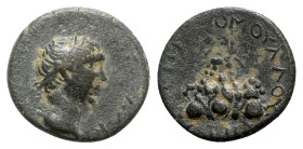 Trajan (98-117). Cappadocia, Caesarea. Æ (15mm, 3.50g, 12h), year 16 (113/4). Laureate head r. R/ Mt. Argaeus surmounted by wreath. RPC III 3143. Brow...