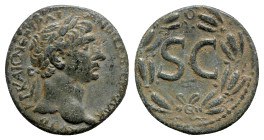 Trajan (98-117). Seleucis and Pieria, Antioch. Æ (22mm, 7.18g, 12h). Laureate head r. R/ Large S•C; ς below; all within laurel wreath. McAlee 488f. Gr...