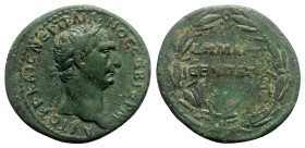 Trajan (98-117). Seleucis and Pieria, Antioch. Æ As (28mm, 12.08g, 6h). Rome mint, for circulation in Syria, AD 98-9. Laureate head r. R/ ΔΗΜΑΡΧ/ ЄΞ Y...