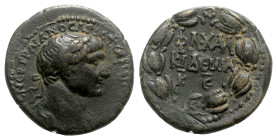 Trajan (98-117). Chalcidice, Chalcis. Æ (26mm, 10.76g, 12h). Laureate and draped bust r. R/ ΦΛ XAΛ/KIΔЄωN K Є in three lines; all within laurel wreath...