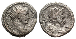 Trajan (98-117). Egypt, Alexandria. BI Tetradrachm (24mm, 12.15g, 12h), year 20 (AD 116/7). Radiate bust r., wearing aegis; star before. R/ Bust of Ni...