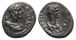 Hadrian (117-138). Lydia, Nacrasa. Æ (15mm, 3.35g, 12h). Laureate, draped and cuirassed bust of Hadrian r. R/ Draped bust of Demos r. RPC III 1804; BM...