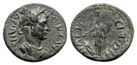 Hadrian (117-138). Lydia, Nacrasa. Æ (18mm, 3.59g, 12h). Laureate and cuirassed bust r. R/ Tyche standing l., holding rudder and cornucopia. RPC III 1...