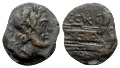 C. Curiatius f. Trigeminus, Rome, 135 BC. Æ Semis (22mm, 9.67g, 12h). Laureate head of Saturn r. R/ Prow of galley r.; C. CVR. F above. Crawford 240/2...