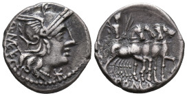 Q. Caecilius Metellus, Rome, 130 BC. AR Denarius (19mm, 3.72g). Helmeted head of Roma r. R/ Jupiter, holding palm frond, reins, and thunderbolt, drivi...