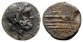 Q. Caecilius Metellus, Rome(?), 130 BC. Æ Semis (21mm, 6.17g, 1h). Laureate head of Saturn r. R/ Prow r.; Q•(MET) above. Crawford 256/2a; RBW 1043. VF...