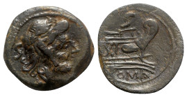 Anonymous, Rome, 91 BC. Æ Semis (24mm, 10.34g, 11h). Laureate head of Saturn r. R/ Prow of galley r.; S above. Crawford 339/2; RBW 1243. VF - Good VF