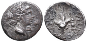 C. Valerius Flaccus, Massalia, 82 BC. AR Denarius (20mm, 3.92g). Winged and draped bust of Victory r. R/ Aquila between two signa inscribed H (hastati...