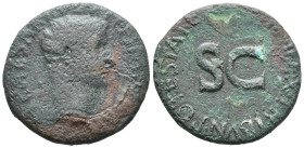 Tiberius (Caesar, AD 4-14). Æ As (27mm, 9.13g). Rome, AD 8-10. Bare head r. R/ Legend around large S • C. RIC I 470 (Augustus). Fine