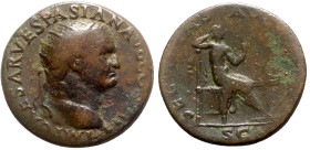 Vespasian (69-79). Æ Dupondius (28mm, 12.35g, 7h). Lugdunum, AD 72. Radiate head r. R/ Securitas seated r., resting head on raising hand and holding s...
