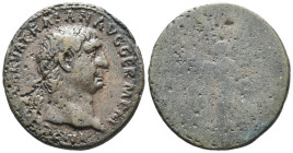 Trajan (98-117). Æ As (27mm, 10.22g) Rome, 101-2. Laureate head r. R/ Victory advancing l., holding palm branch and shield inscribed S P Q R. Cf. RIC ...