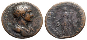 Trajan (98-117). Æ As (28mm, 9.75g, 6h). Rome, c. 108-109/110. Laureate, draped and cuirassed bust r. R/ Fortuna standing l., holding rudder and cornu...