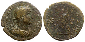 Hadrian (117-138). Æ Sestertius (35mm, 22.56g, 6h). Rome, 121-2. Laureate, draped and cuirassed bust r. R/ Minerva standing l., dropping incense on ca...