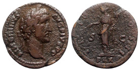 Antoninus Pius (138-161). Æ As (27mm, 11.41g, 6h). Rome, AD 139. Laureate head r. R/ Pax standing l., holding branch and cornucopia. RIC III 567. Dark...