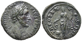 Antoninus Pius (138-161). Æ As (27mm, 12.06g). Rome, 156-7. Laureate head r. R/ Providentia standing l., pointing at large globe at her feet to l. and...