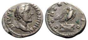 Divus Antoninus Pius (died AD 161). AR Denarius (19mm, 3.20g, 11h). Rome, AD 161. Bare head r. R/ Eagle standing r. on garlanded altar, head l. RIC II...
