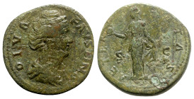 Diva Faustina Senior (died AD 140/1). Æ Sestertius (32.5mm, 25.97g, 12h). Rome, c. 146-161. Draped bust r. R/ Aeternitas standing l., holding globe su...