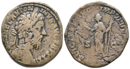 Marcus Aurelius (161-180). Æ Sestertius (30mm, 21.22g). Rome, AD 179. Laureate head r. R/ Felicitas standing l., holding caduceus and sceptre. RIC III...