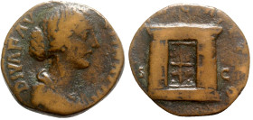 Diva Faustina Junior (died 175-6). Æ Sestertius (28mm, 15.80g, 11h). Rome, AD 176. Draped bust r. R/ Altar with closed doors. RIC III, 1706 (Aurelius)...