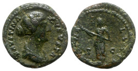 Faustina Junior (Augusta, 147-175). Æ As (26mm, 10.15g, 12h). Rome, 161-175. Draped bust r. R/ Diana standing l., holding torch in both hands. RIC III...