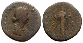 Faustina Junior (Augusta, 147-175). Æ Sestertius (31mm, 19.50g, 6h). Rome, 163-4. Diademed and draped bust r. R/ Fecunditas standing r., holding scept...
