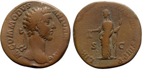 Commodus (177-192). Æ Sestertius (30mm, 22.77g, 6h). Rome, AD 181. Laureate head r. R/ Libertas standing l., holding pileus and sceptre. RIC III 311. ...