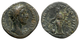 Commodus (177-192). Æ Dupondius (25mm, 12.28g, 6h). Rome. Radiate head r. R/ Fortuna standing l. with cornucopia and rudder set on globe. RIC III 388....