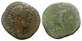 Commodus (177-192). Æ Sestertius (29mm, 22.48g, 11h). Rome, AD 189. Laureate head r. R/ Jupiter standing l., holding thunderbolt and sceptre; at feet ...