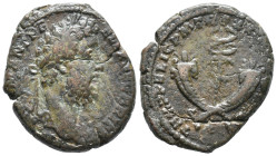Commodus (177-192). Æ As (23mm, 10.43g). Rome, AD 190. Laureate head r. R/ Winged caduceus between two crossed cornucopias. RIC III 574. Good Fine