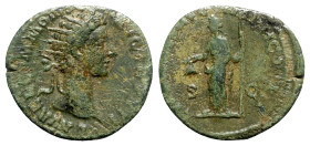 Commodus (177-192). Æ Dupondius (25mm, 9.19g, 12h). Rome, AD 178. Radiate bust r., slight drapery on far shoulder. R/ Libertas standing l., holding pi...
