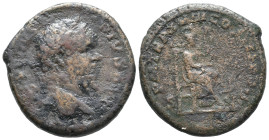Septimius Severus (193-211). Æ As (26mm, 10.97g). Rome, AD 210. Laureate head r. R/ Roma seated r., holding spear and palladium; to r., kneeling capti...