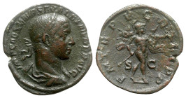 Severus Alexander (222-235). Æ Sestertius (31mm, 19.86g, 12h). Rome, AD 226. Laureate and draped bust r., seen from behind. R/ Mars advancing r., hold...
