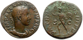 Severus Alexander (222-235). Æ Sestertius (31mm, 26.38g, 12h). Rome, AD 235. Laureate, draped and cuirassed bust r. R/ Sol advancing l., raising hand ...