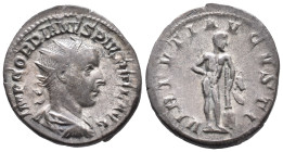 Gordian III (238-244). AR Antoninianus (22mm, 3.68g). Rome, 241-3. Radiate, draped and cuirassed bust r. R/ Hercules standing r., his r. hand on his h...