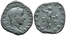 Gordian III (238-244). Æ Sestertius (28mm, 15.32g). Rome, 240-3. Laureate, draped and cuirassed bust r. R/ Sol standing, raising r. hand and holding g...