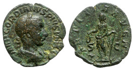 Gordian III (238-244). Æ As (25mm, 8.70g, 12h). Rome, 240-1. Laureate, draped and cuirassed bust r. R/ Laetitia standing l., holding wreath and anchor...