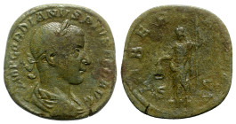 Gordian III (238-244). Æ Sestertius (31mm, 21.06g, 12h). Rome, AD 240. Laureate, draped and cuirassed bust r. R/ Libertas standing l., holding pileus ...