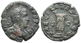 Philip I (244-249). Æ As (25mm, 10.53g). Rome, AD 249. Laureate, draped and cuirassed bust r. R/ Cippus millenarius inscribed COS/ III in two lines. R...