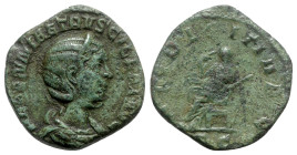 Herennia Etruscilla (Augusta, 249-251). Æ Sestertius (28mm, 14.20g, 12h). Rome, AD 250. Draped bust r., wearing stephane. R/ Pudicitia seated l., draw...