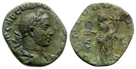 Volusian (251-253). Æ Sestertius (27mm, 14.85g, 12h). Rome, AD 253. Laureate, draped and cuirassed bust r. R/ Concordia standing l., holding patera an...