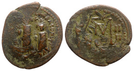 Heraclius and Heraclius Constantine (610-641). Æ 40 Nummi (34mm, 11.38g, 7h). Constantinople, year 4 (613/4). Crowned and draped figures of Heraclius ...