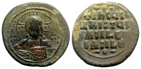 Anonymous, time of Basil II and Constantine VIII (c. 976-1025). Æ 40 Nummi (34mm, 17.23g, 6h). Facing bust of Christ Pantocrator. R/ Legend in four li...