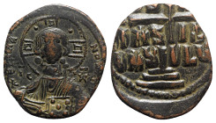 Anonymous, time of Romanus III (1028-1034). Æ 40 Nummi (27mm, 10.55g, 6h). Constantinople. Bust of Christ facing, holding Gospels. R/ Legend in three ...