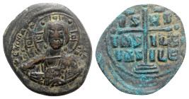 Anonymous, time of Romanus III (1028-1034). Æ 40 Nummi (30mm, 7.99g, 6h). Constantinople. Bust of Christ facing, holding Gospels. R/ Legend in three l...