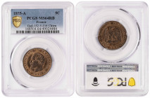 France 5 Centimes 1855-A. PCGS MS 64 RB