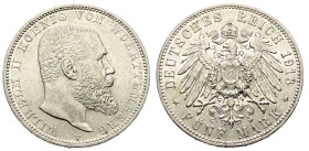 Germany Empire Württemberg 5 Mark 1913 F