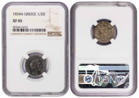 Greece 1/2 Drachm 1834 A. NGC XF 45