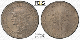 Guadeloupe 50 Cents 1921. PCGS MS 63